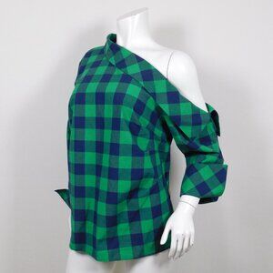 ELOQUII eloquii Off The Shoulder Cold Shoulder Asymmetrical Plaid Top (121425)